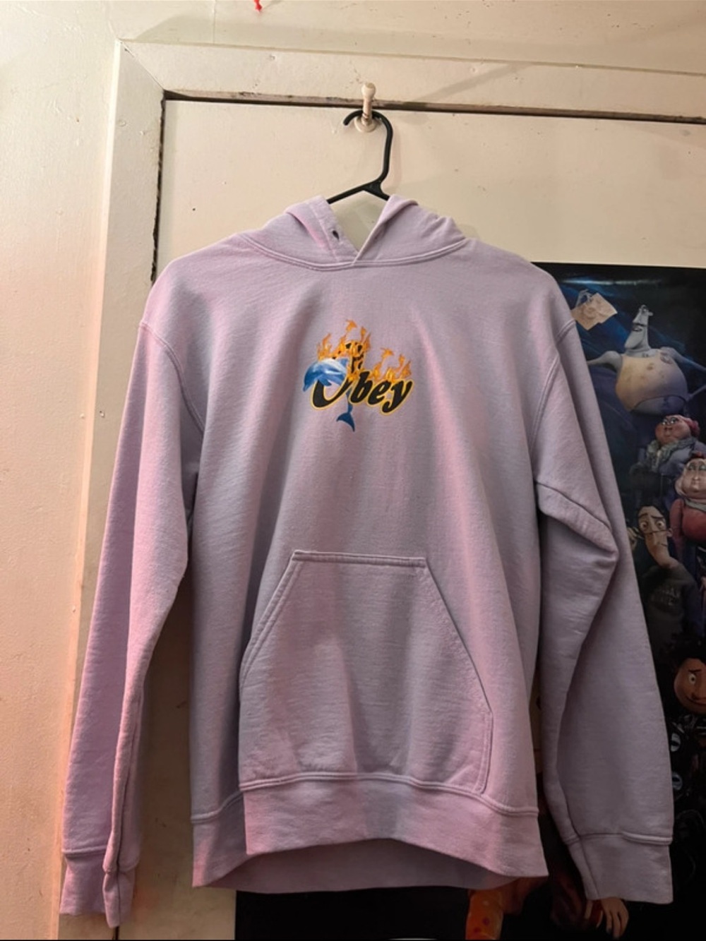 Obey Pastel Lilac Crewneck Hoodie with Flame Logo